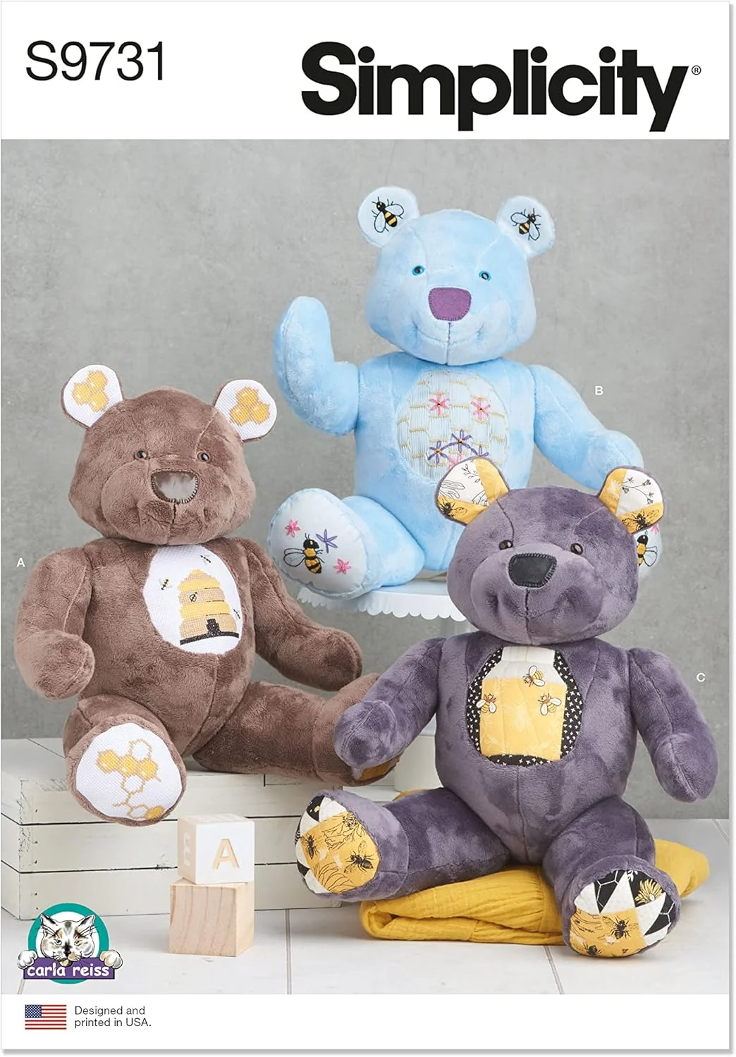 کیت الگوی خیاطی خرس عروسکی پر شده سادگی اثر کارلا ریس دیزاین، کد S9731، یک سایز، چند رنگ