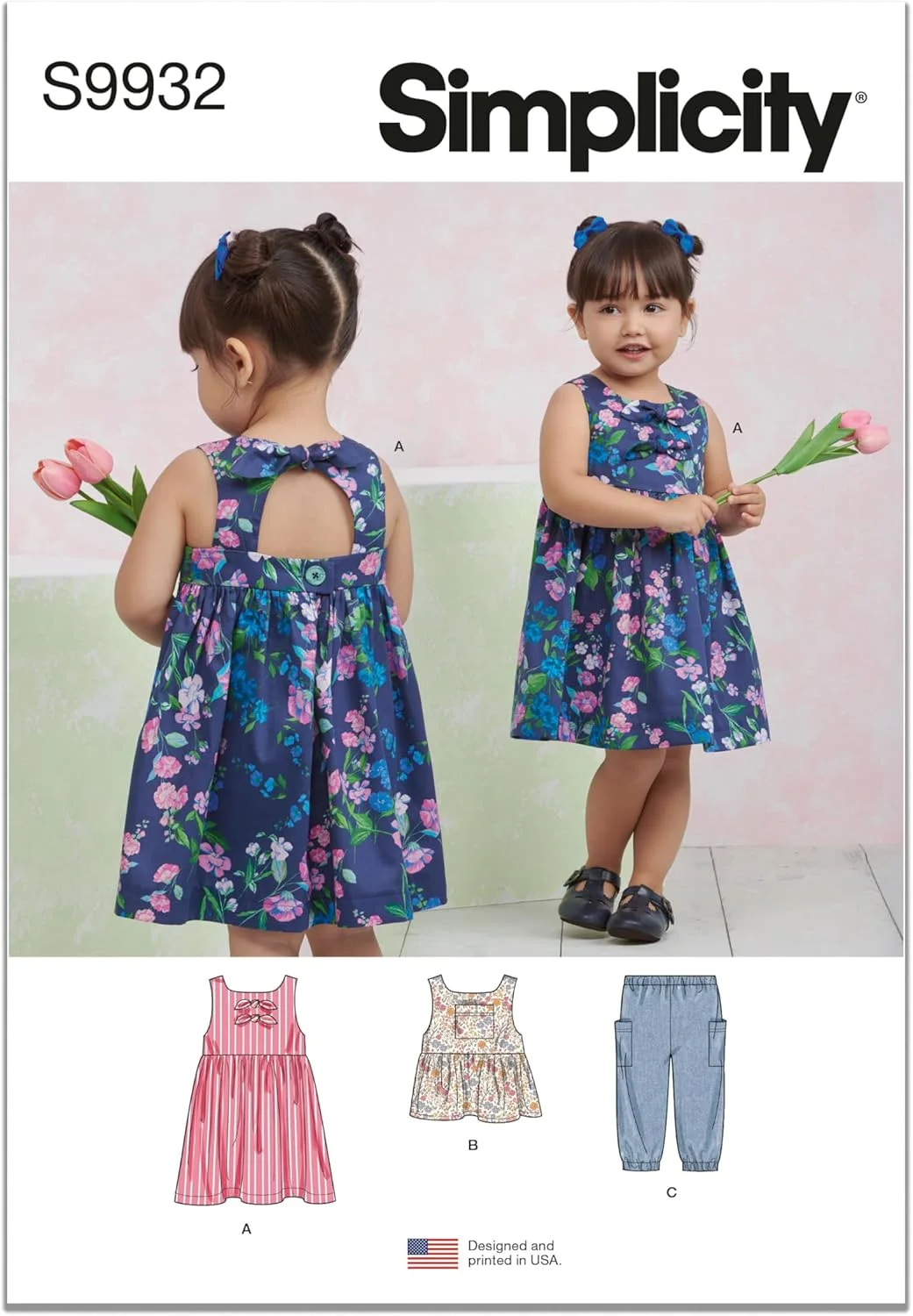 الگوی خیاطی سادگی SS9932A برای لباس، تاپ و شلوار کودکان نوپا A (1/2-1-2-3-4)