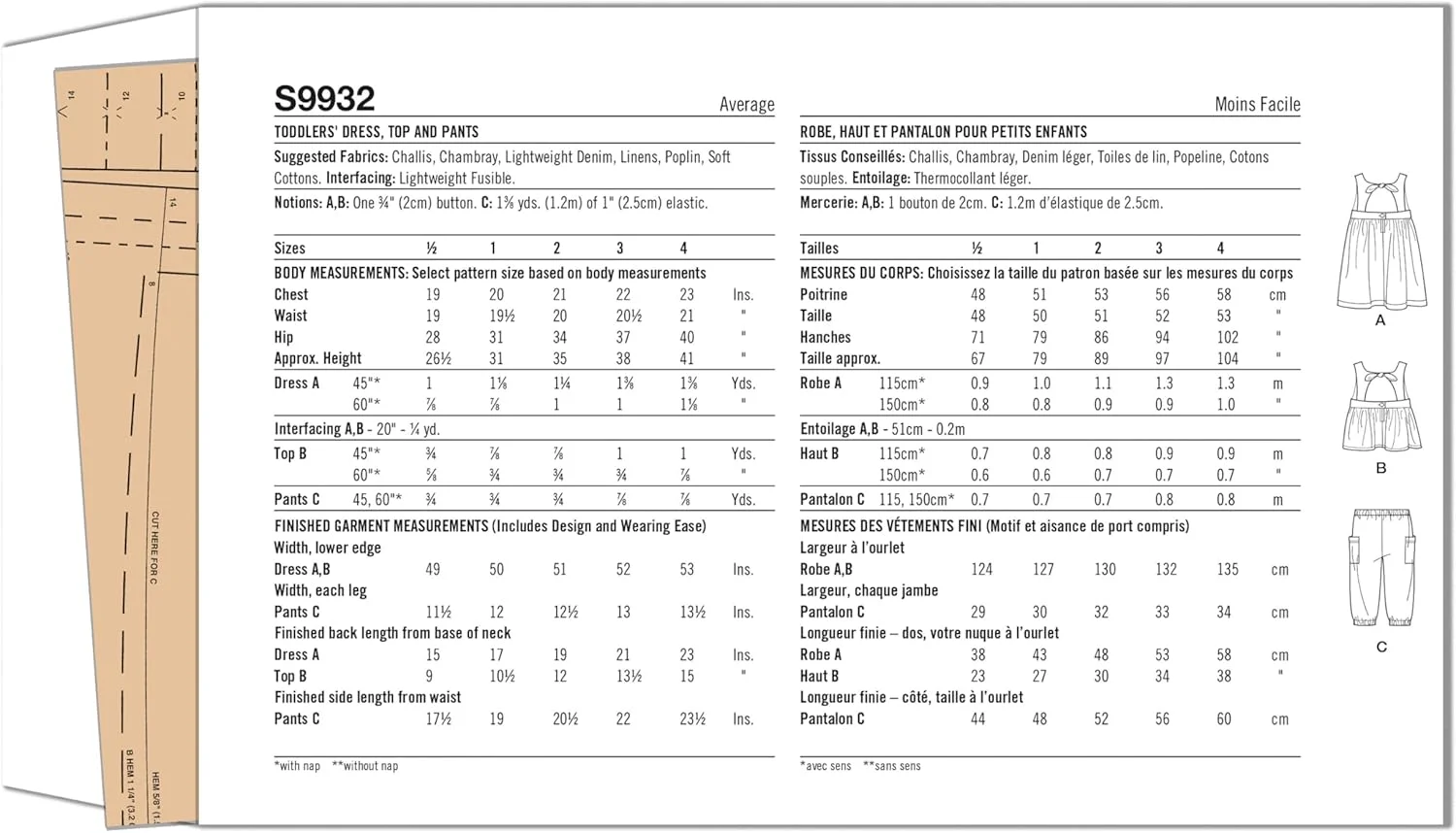 الگوی خیاطی سادگی SS9932A برای لباس، تاپ و شلوار کودکان نوپا A (1/2-1-2-3-4) الگوی خیاطی سادگی SS9932A برای لباس، تاپ و شلوار کودکان نوپا A (1/2-1-2-3-4)