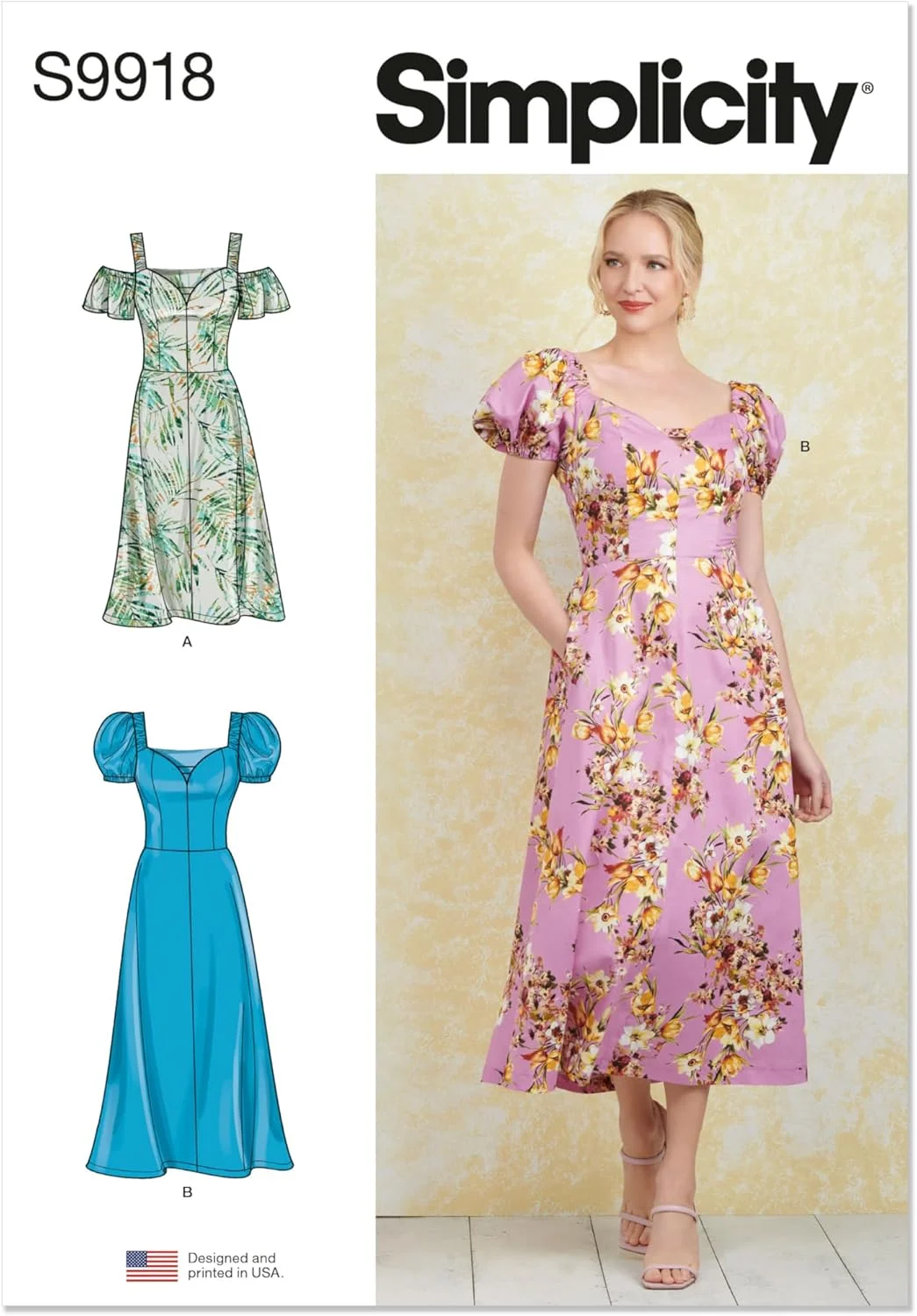 الگوی خیاطی لباس یقه قلبی زنانه Simplicity SS9918P5، کد طراحی S9918، سایزهای 12-14-16-18-20