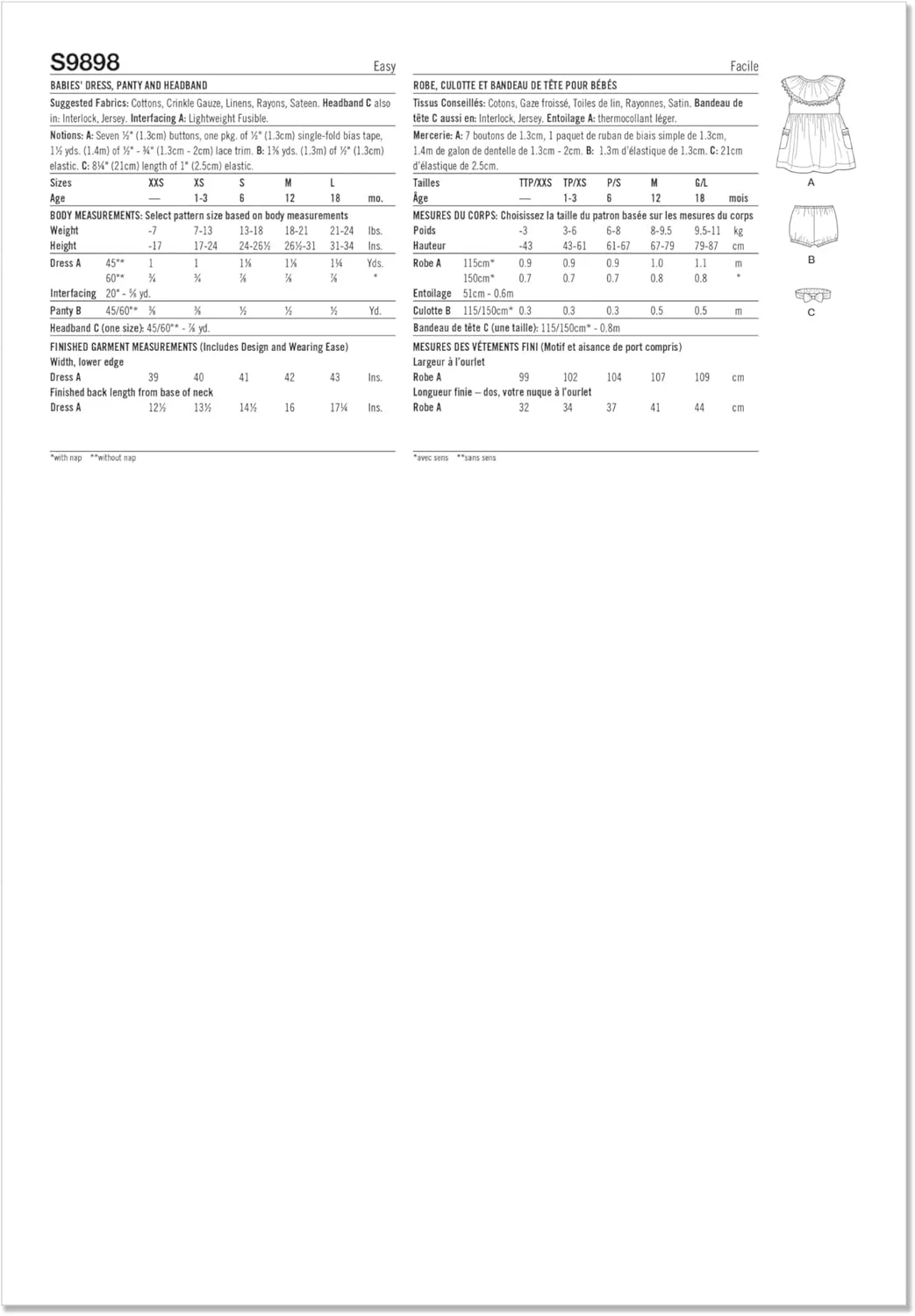 الگوی لباس، شورت و هدبند نوزاد سیمپلیسیتی SS9898A سایز A (XXS-XS-S-M-L)