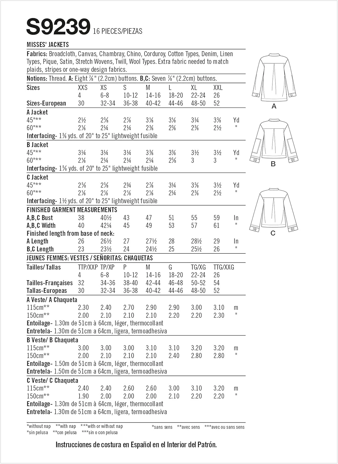 کیت الگوی خیاطی ژاکت دکمه دار زنانه Simplicity SS9239A، کد طراحی S9239، سایزهای XXS-XXL