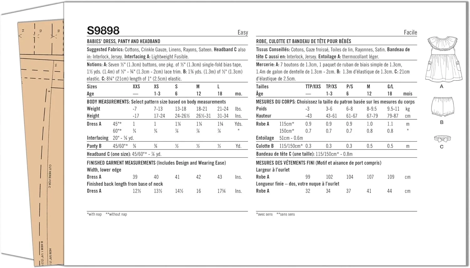 الگوی لباس، شورت و هدبند نوزاد سیمپلیسیتی SS9898A سایز A (XXS-XS-S-M-L)