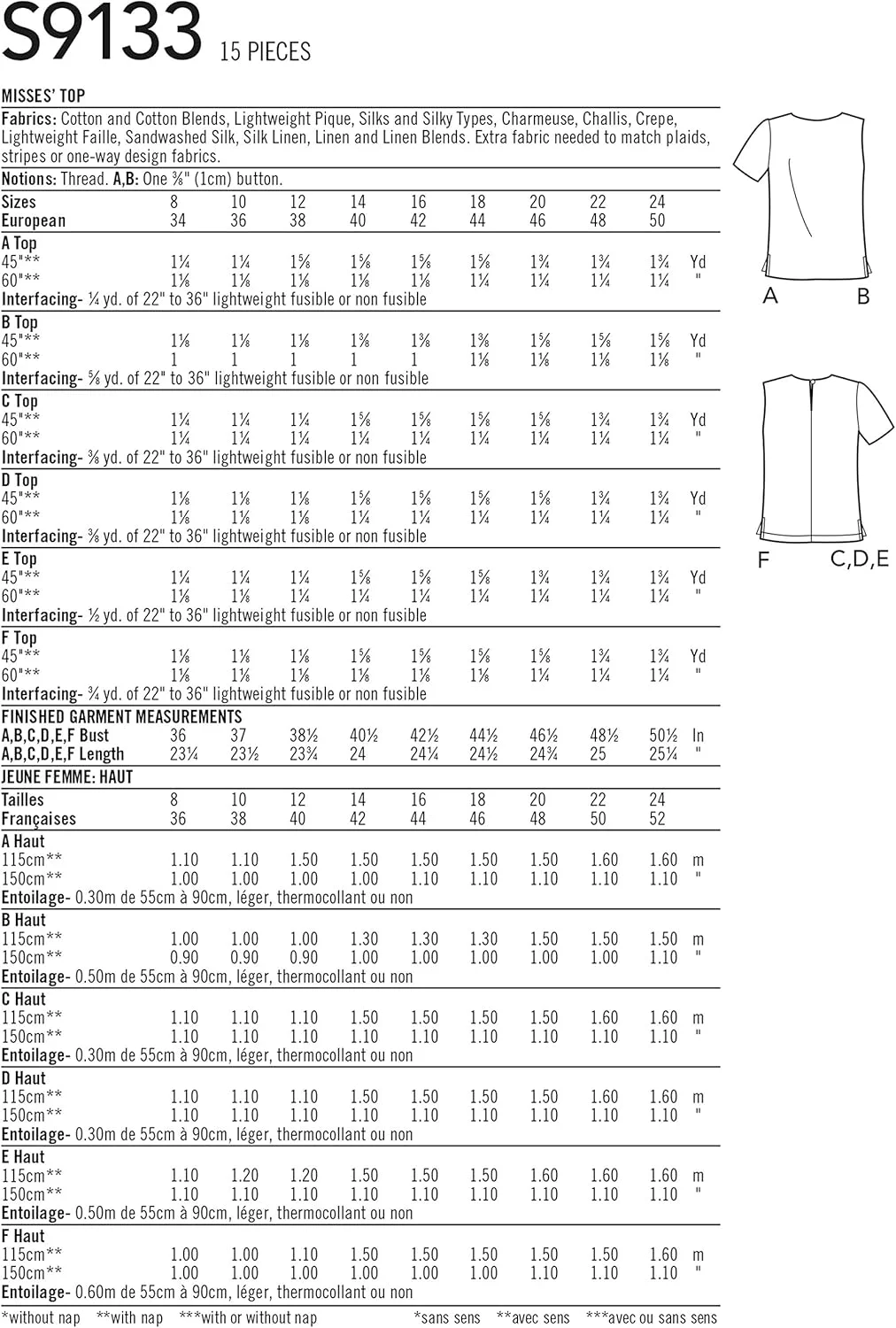 الگوی خیاطی سادگی SS9133U5 مدل S9133 تاپ های متنوع U5 (سایز 16-18-20-22-24)