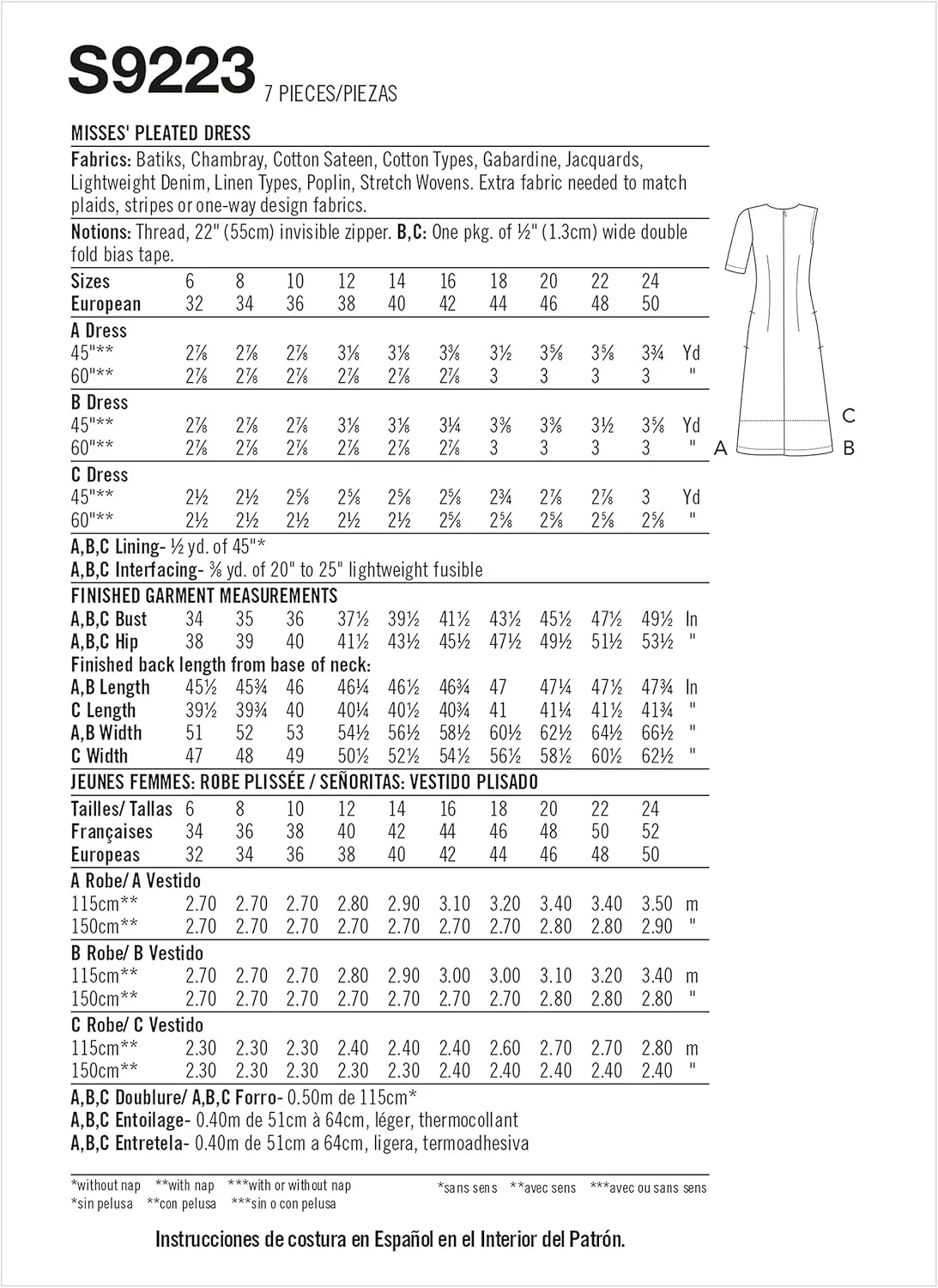 الگوی خیاطی لباس زنانه نامتقارن پلیسه دار Simplicity SS9223U5، کد طراحی S9223، سایزهای 16-24