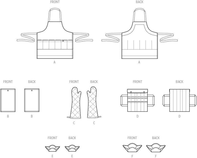 الگوی خیاطی پیش بند کباب پزی، حوله دستی، دستکش، کیف ابزار و زیر لیوانی پارچه ای Simplicity SS3155OS، کد طراحی S3155، سایز آزاد
