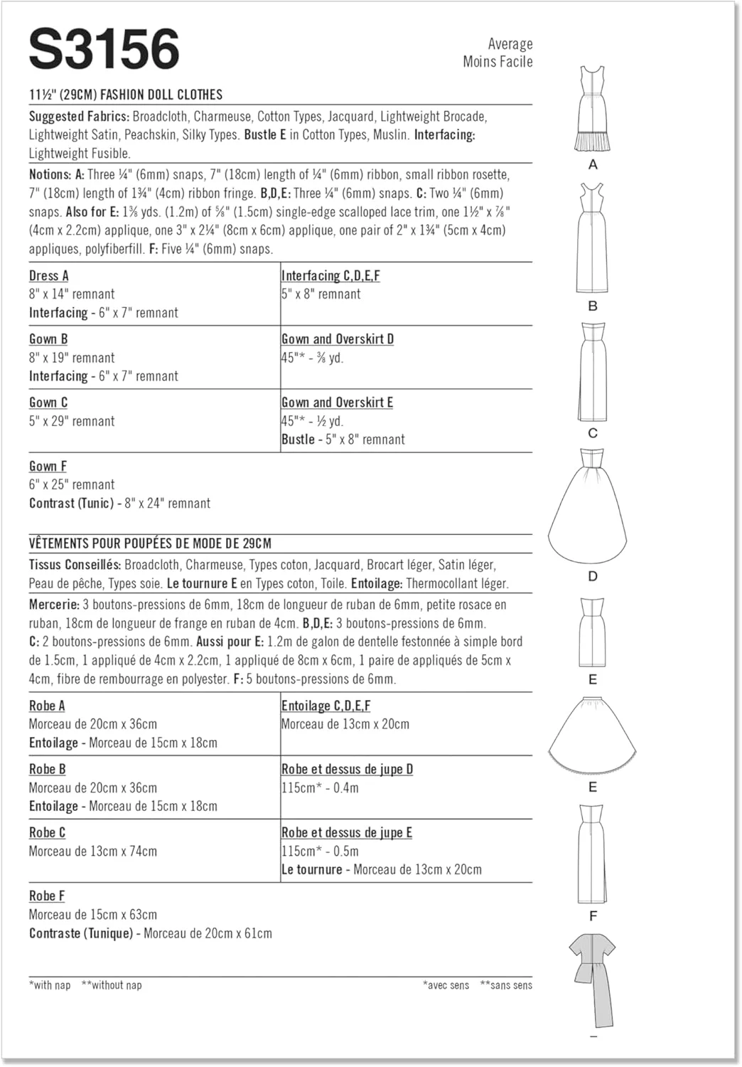 الگوی خیاطی لباس عروسک فشن 11 1/2 اینچی Simplicity SS3156OS اثر کارلا ریس، کد طراحی S3156، سایزها یک سایز