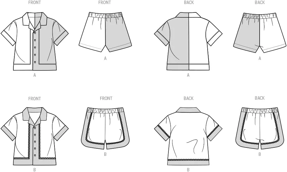 الگوی خیاطی پیراهن آستین کوتاه و شورت کشی نوزادان Simplicity SS3145A، کد طراحی S3145، سایزهای XS-S-M-L