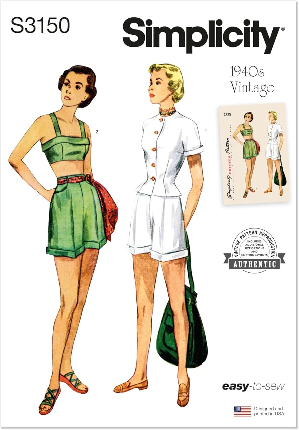 الگوی خیاطی کت، سوتین و شورت زنانه Simplicity SS3150D5، طرح قدیمی دهه 1940، کد طراحی S3150، سایزهای 4-6-8-10-12
