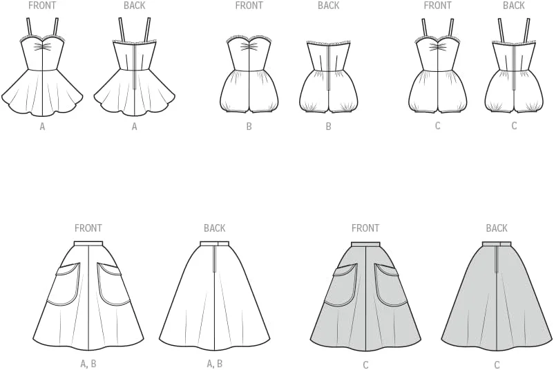 الگوی خیاطی لباس شنا و دامن یک تکه زنانه Simplicity SS3151K5، طرح قدیمی دهه 1950، کد طراحی S3151، سایزهای 8-10-12-14-16