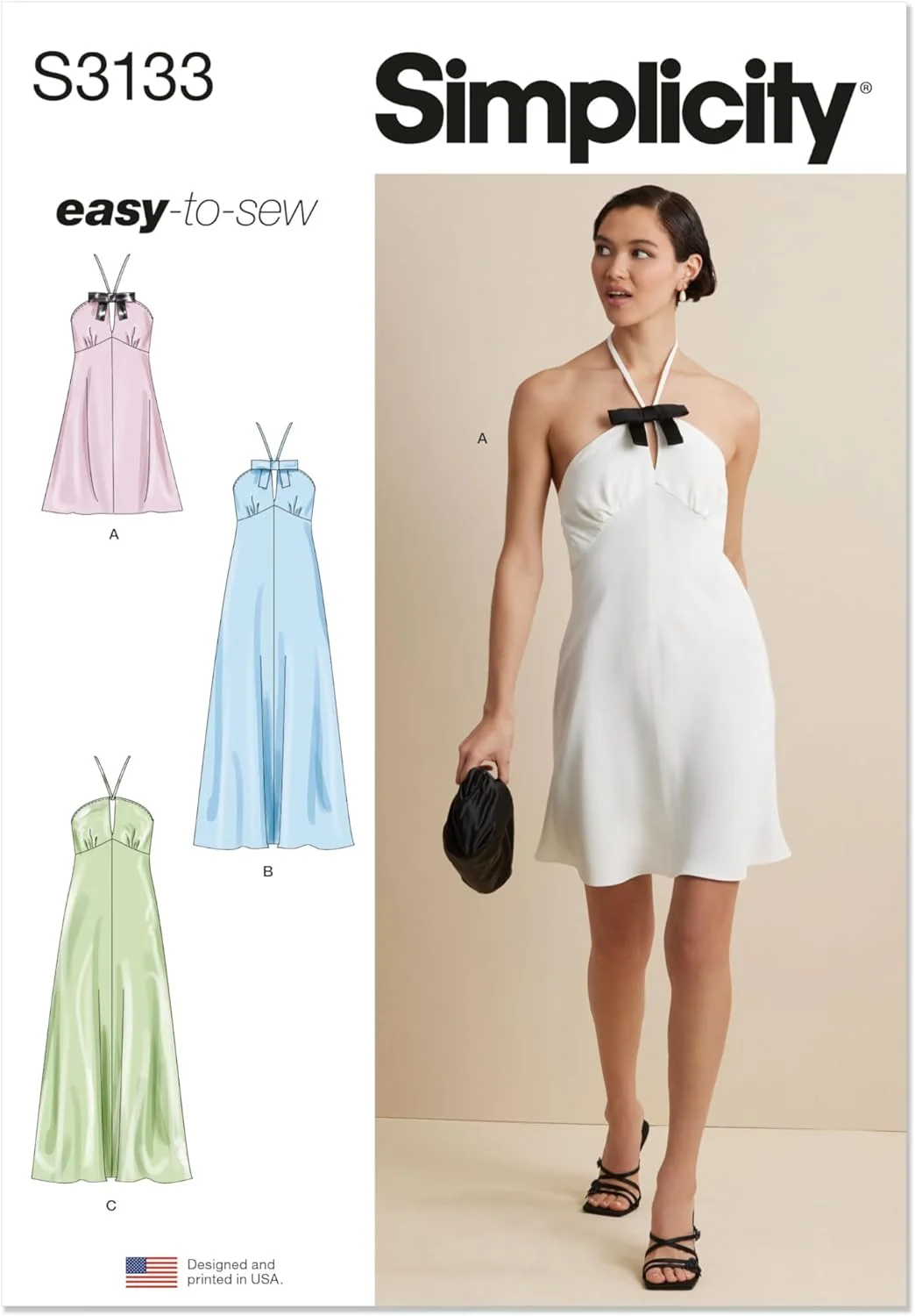 الگوی خیاطی لباس مجلسی یقه هالتر زنانه سیمپلیسیتی مدل SS3133K5، کد طراحی S3133، سایزهای 8-10-12-14-16