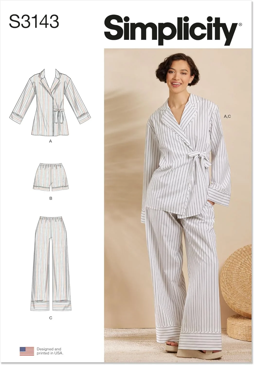 الگوی خیاطی لباس خواب زنانه سادگی مدل SS3143A، کد طراحی S3143، سایزهای XS-S-M-L-XL-XXL