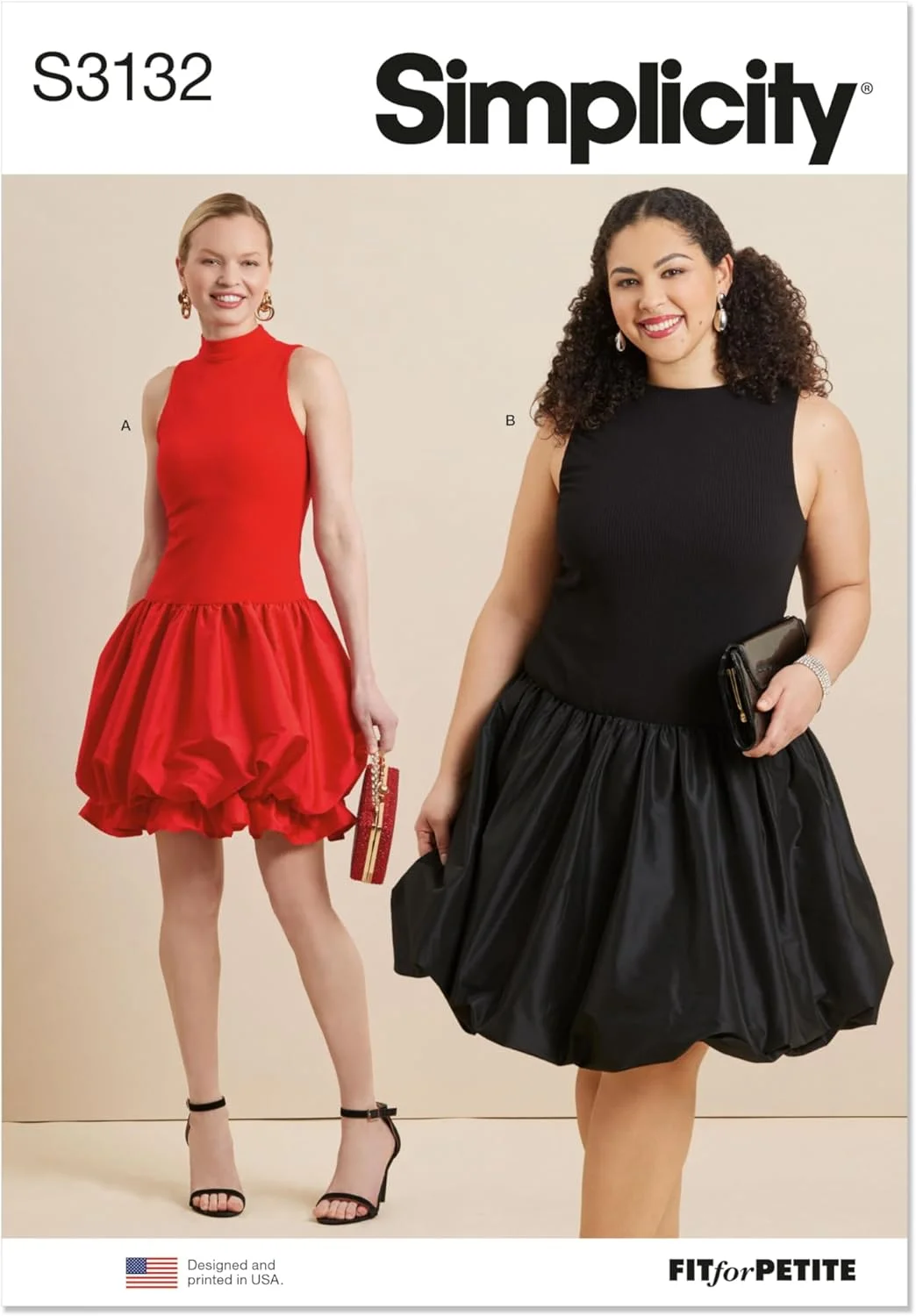 الگوی خیاطی لباس زنانه بدون آستین مدل حبابی Simplicity SS3132BB، کد طراحی S3132، سایزهای 20W-22W-24W-26W-28W