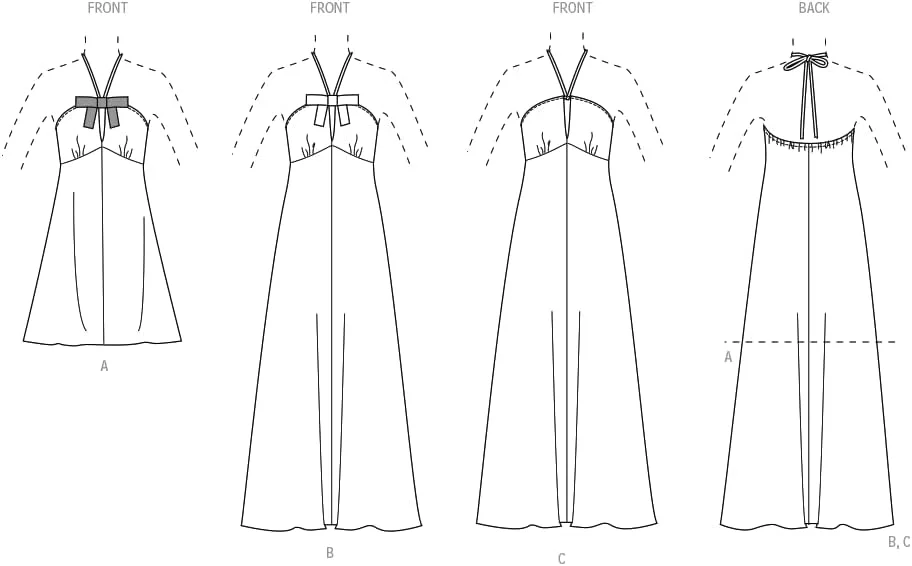 الگوی خیاطی لباس مجلسی یقه هالتر زنانه سیمپلیسیتی مدل SS3133K5، کد طراحی S3133، سایزهای 8-10-12-14-16
