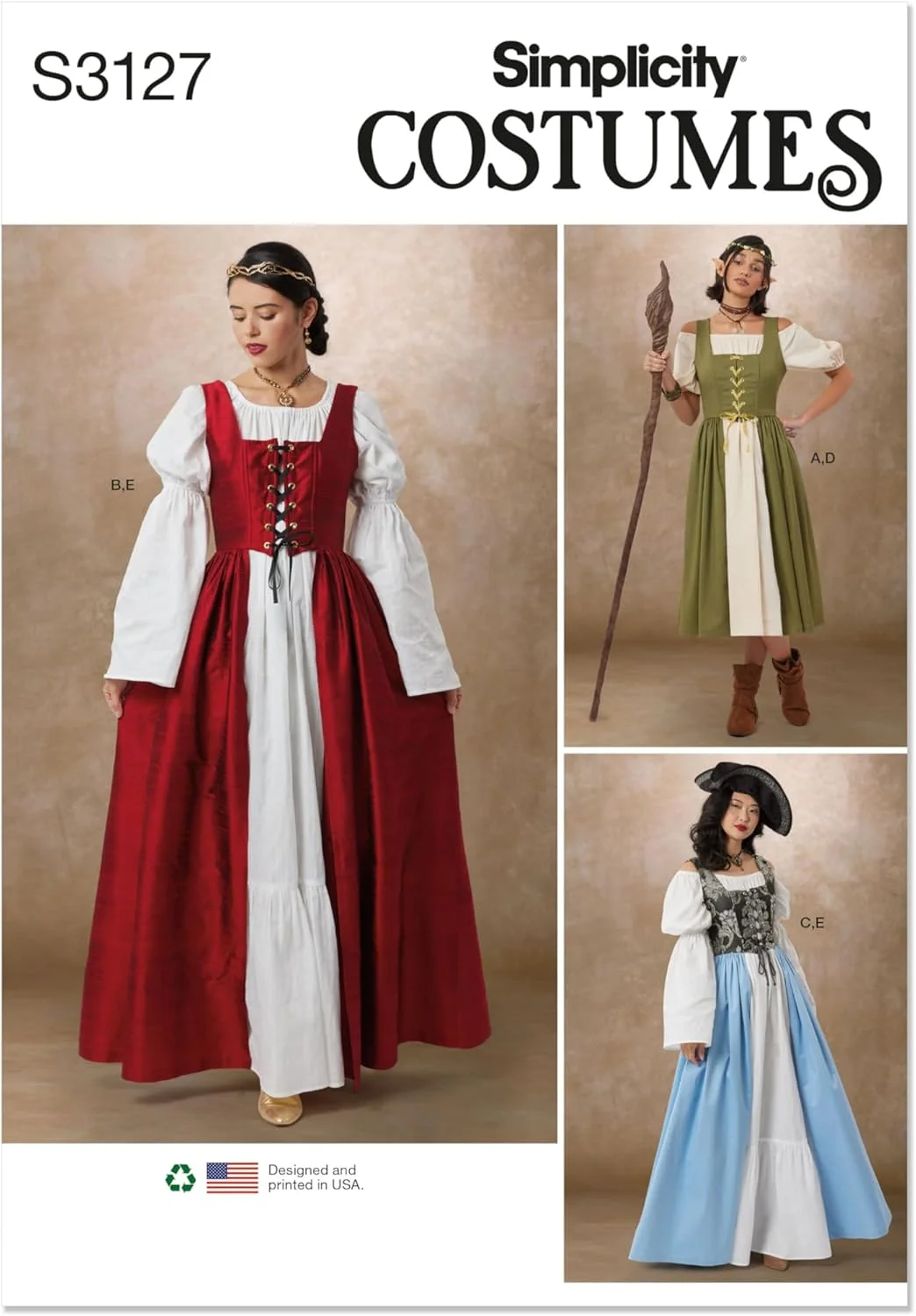 الگوی خیاطی لباس زنانه سیمپلیسیتی مدل SS3127K5، شامل لباس رو و زیر، کد طراحی S3127، سایزهای 8-10-12-14-16