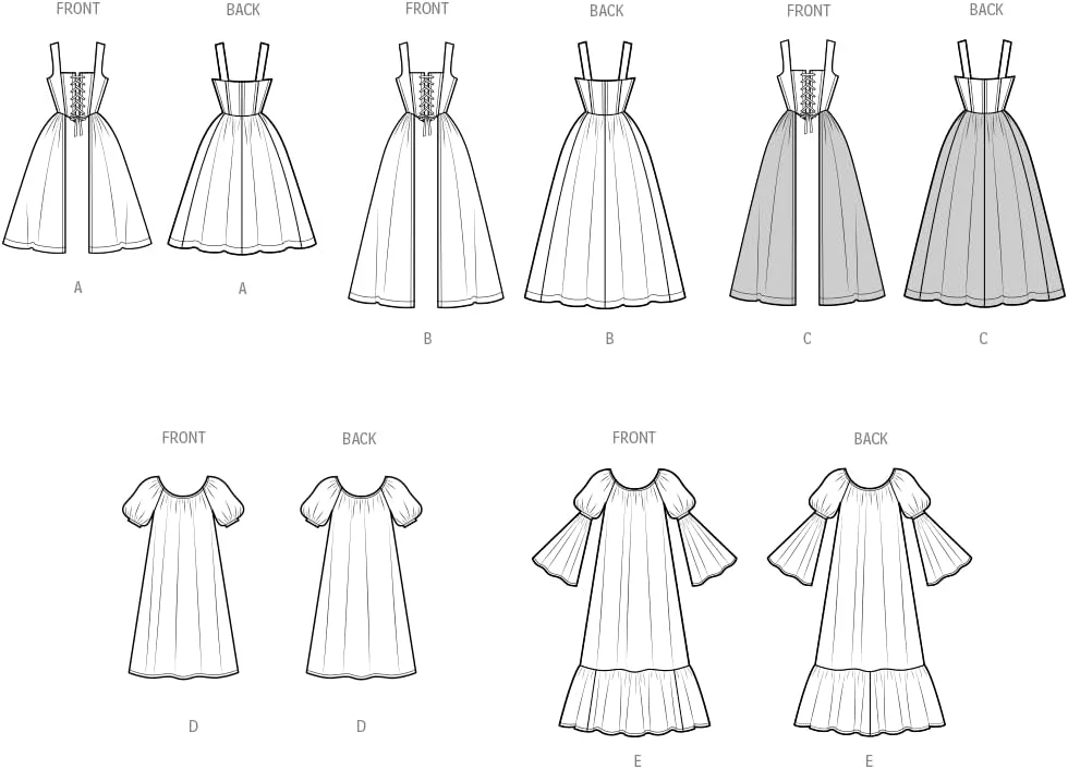 الگوی خیاطی لباس زنانه سیمپلیسیتی مدل SS3127K5، شامل لباس رو و زیر، کد طراحی S3127، سایزهای 8-10-12-14-16
