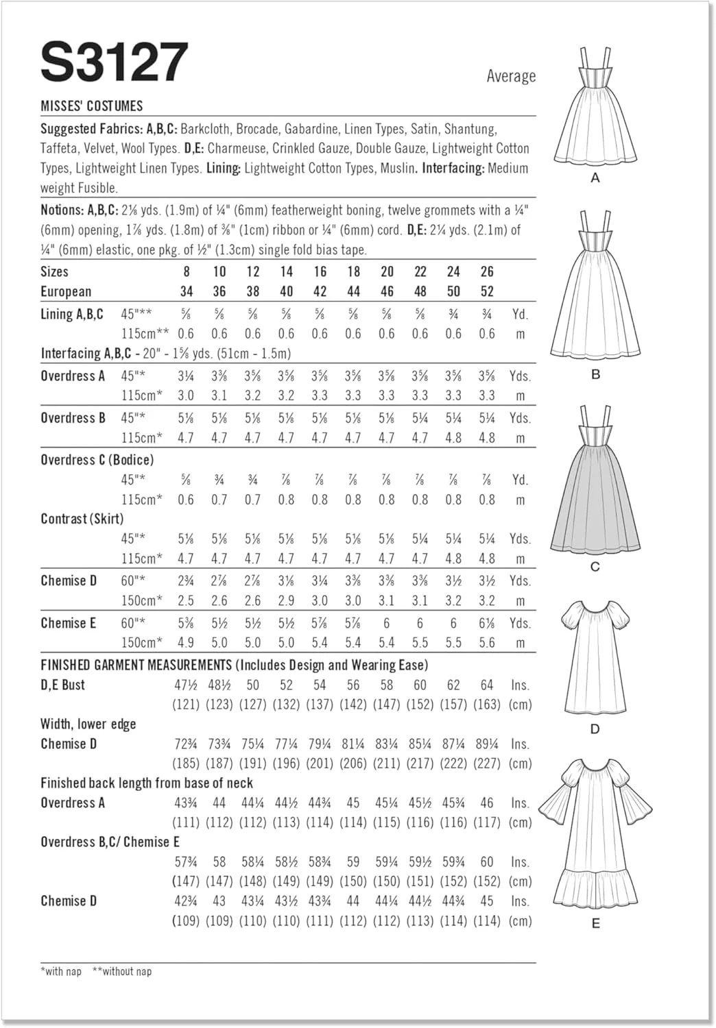 الگوی خیاطی لباس زنانه سیمپلیسیتی مدل SS3127K5، شامل لباس رو و زیر، کد طراحی S3127، سایزهای 8-10-12-14-16