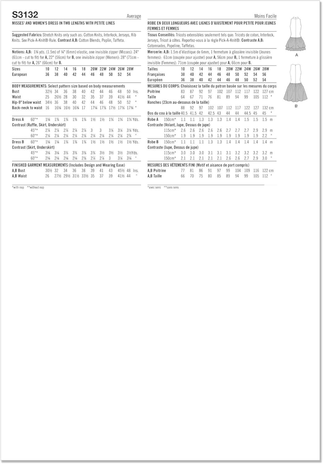 الگوی خیاطی لباس زنانه بدون آستین مدل حبابی Simplicity SS3132BB، کد طراحی S3132، سایزهای 20W-22W-24W-26W-28W