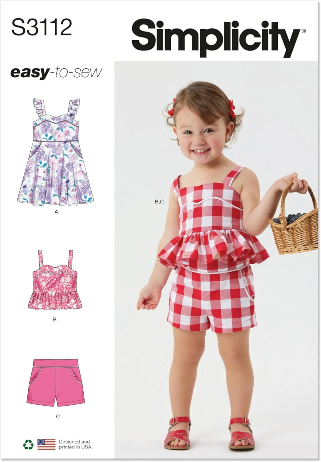 الگوی خیاطی لباس دامن کلوش، تاپ و شورت کشی بچگانه Simplicity SS3112A، کد طراحی S3112، سایزهای 1/2-1-2-3-4