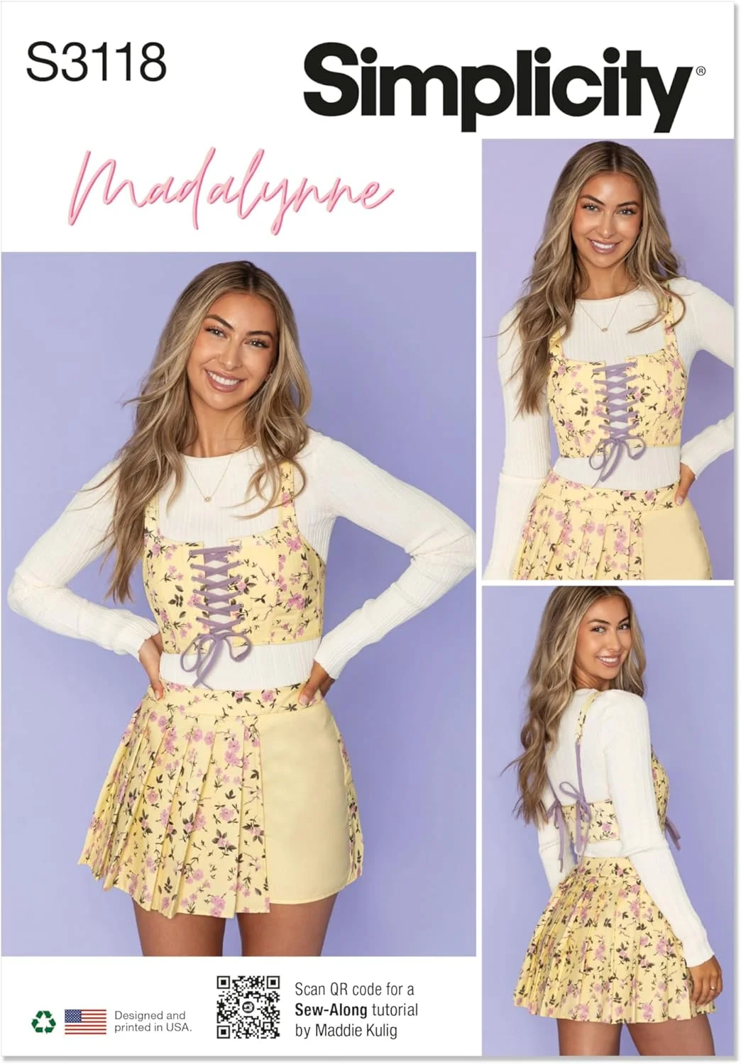 الگوی خیاطی کرست کوتاه آستردار و دامن شلواری کوتاه پلیسه دار زنانه Simplicity SS3118K5 توسط Madalynne Intimates، کد طراحی S3118، سایزهای 8-10-12-14-16