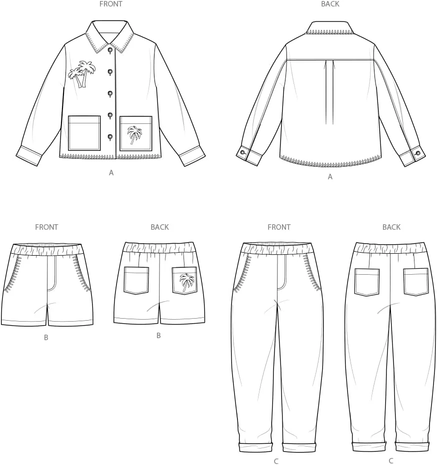 الگوی خیاطی SIMPLICITY مدل SS3113K5 برای ژاکت، شلوارک و شلوار پسرانه و دخترانه K5 (سایز 7-8-10-12-14)