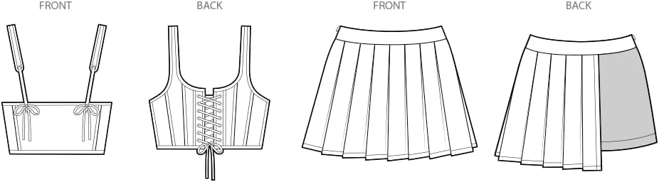الگوی خیاطی کرست کوتاه آستردار و دامن شلواری کوتاه پلیسه دار زنانه Simplicity SS3118K5 توسط Madalynne Intimates، کد طراحی S3118، سایزهای 8-10-12-14-16
