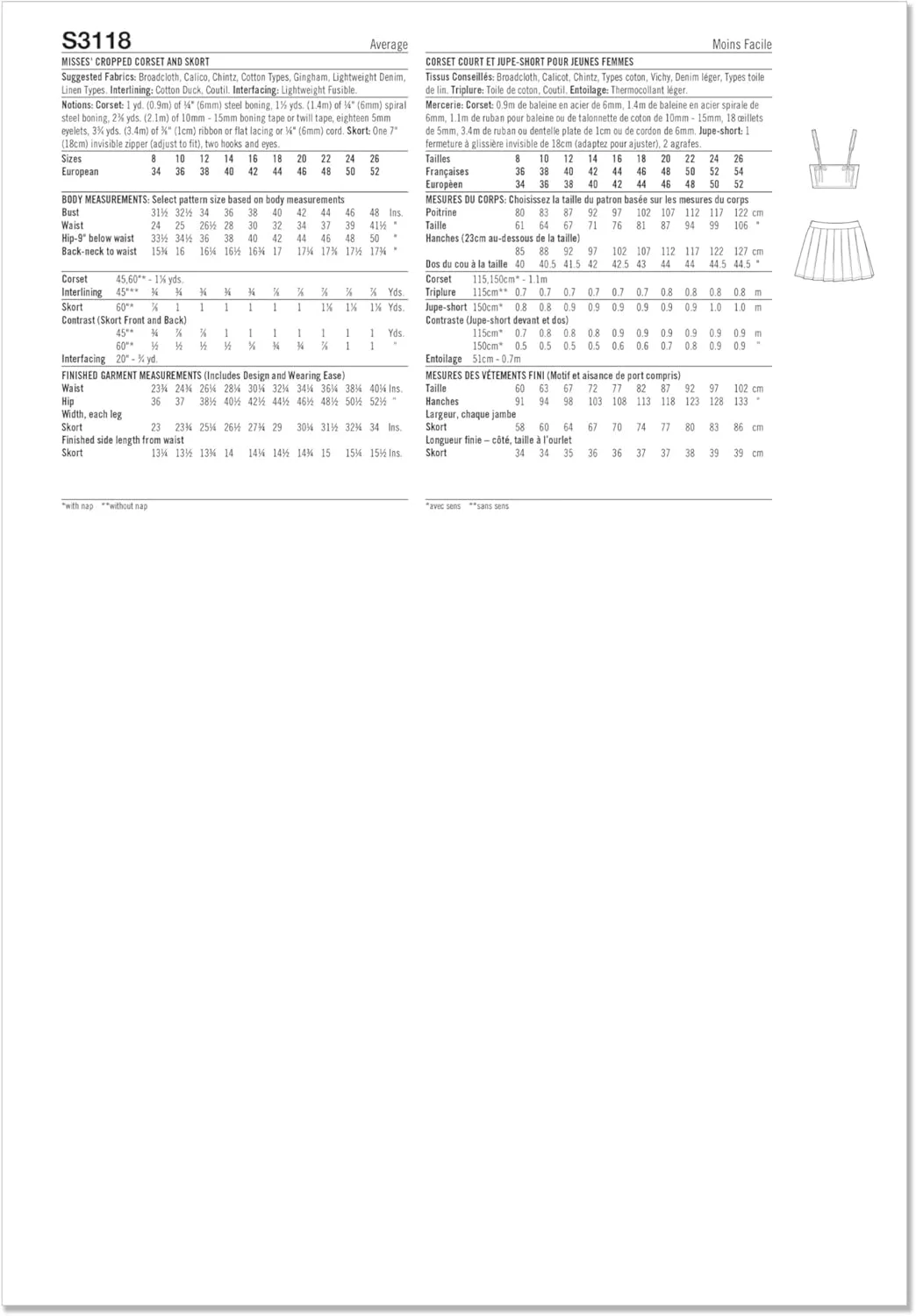 الگوی خیاطی کرست کوتاه آستردار و دامن شلواری کوتاه پلیسه دار زنانه Simplicity SS3118Y5 توسط Madalynne Intimates، کد طراحی S3118، سایزهای 18-20-22-24-26