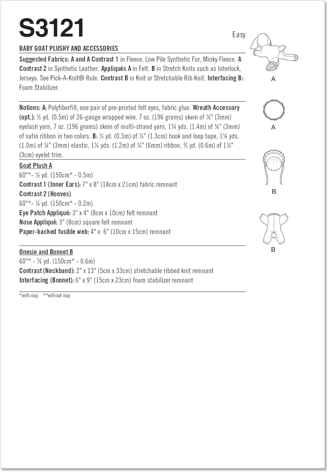 الگوی خیاطی عروسک بزغاله و لوازم جانبی Simplicity SS3121OS اثر کارلا ریس، کد طراحی S3121، ارتفاع 41 سانتی متر