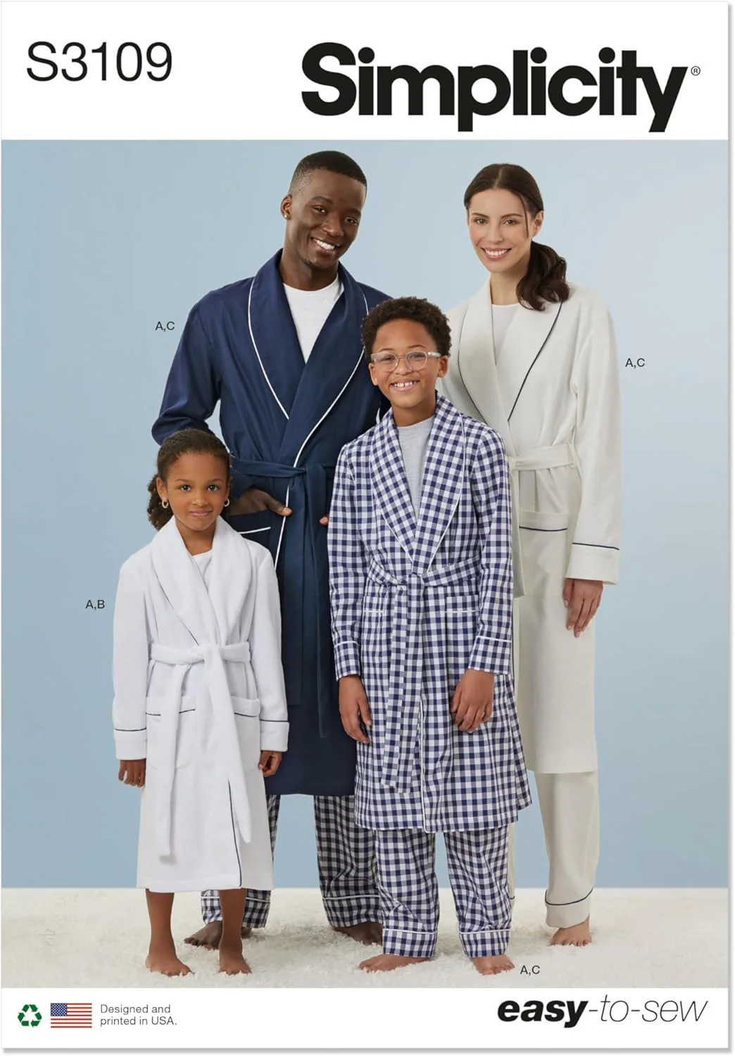 الگوی خیاطی آسان سیمپلیسیتی SS3109A برای دوخت روپوش، شورت و شلوار دخترانه، پسرانه و بزرگسال، کد طراحی S3109، سایزهای XS - L/XS - XL