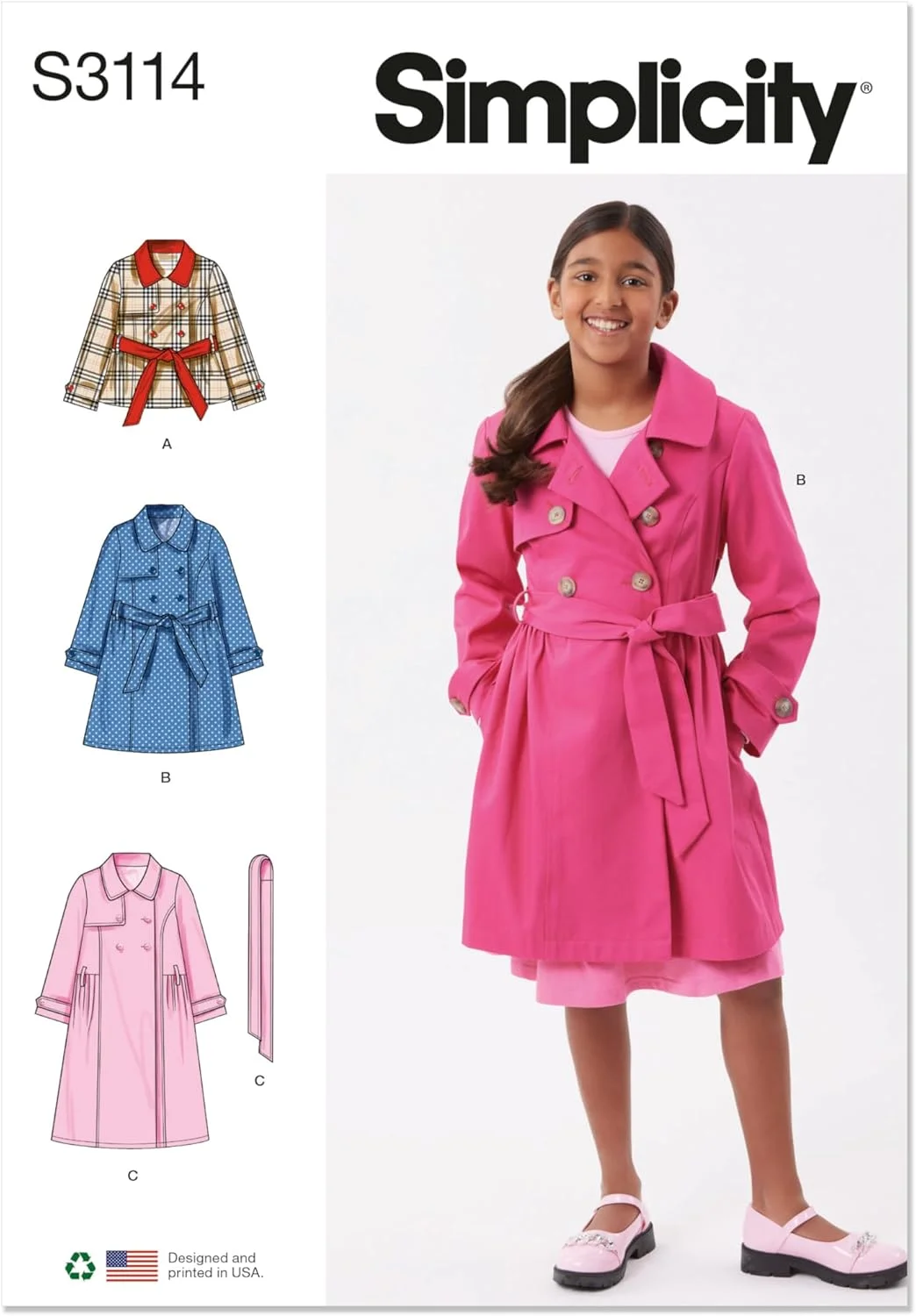 الگوی خیاطی بارانی دخترانه سادگی SS3114A، کد طراحی S3114، سایزهای 7-8-10-12-14