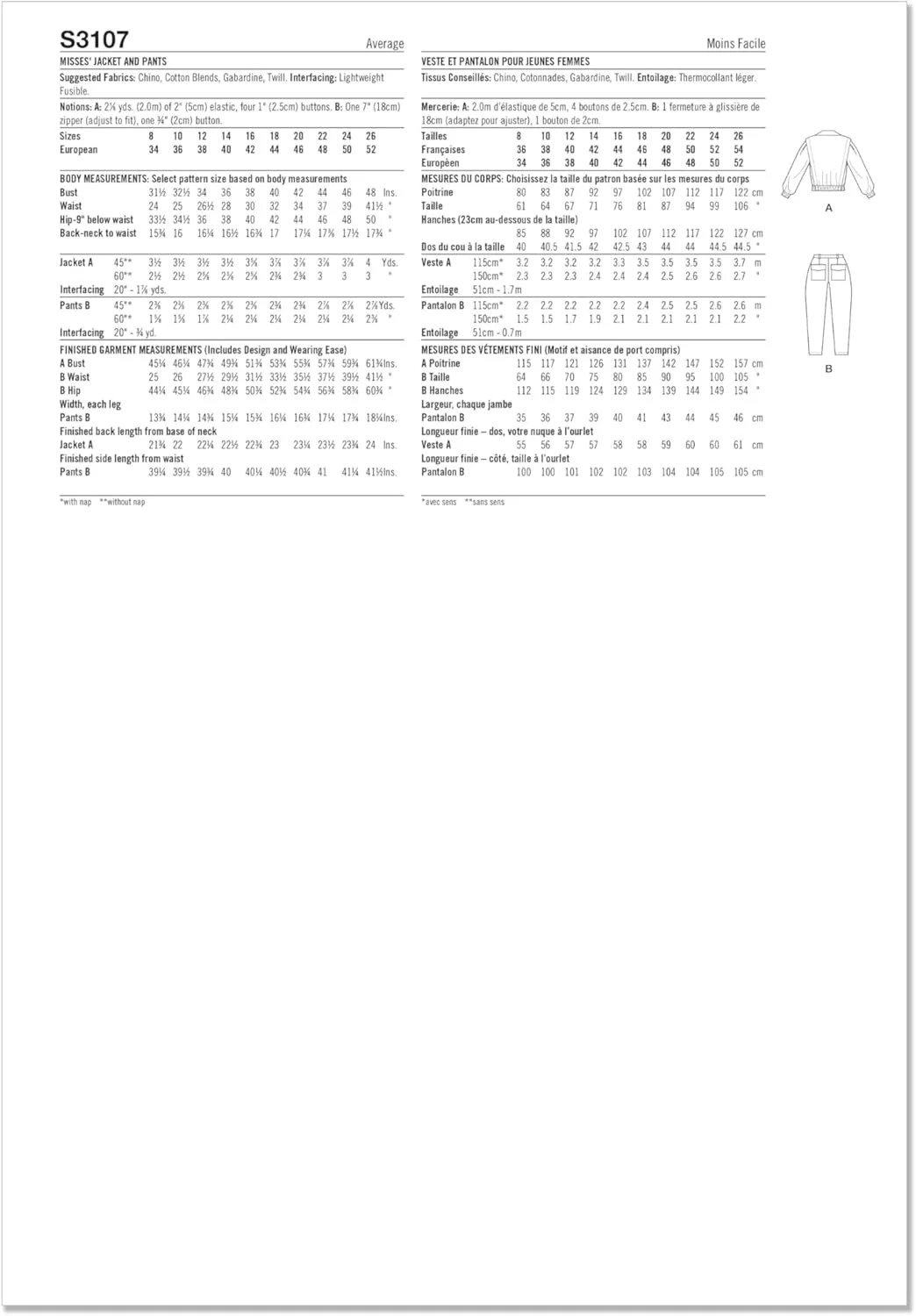 الگوی خیاطی ژاکت دکمه دوبل و شلوار کوتاه زنانه Simplicity SS3107Y5، کد طراحی S3107، سایزهای 18-20-22-24-26 الگوی خیاطی ژاکت دکمه دوبل و شلوار کوتاه زنانه Simplicity SS3107Y5، کد طراحی S3107، سایزهای 18-20-22-24-26