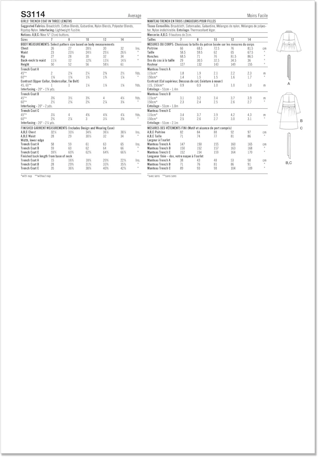 الگوی خیاطی بارانی دخترانه سادگی SS3114A، کد طراحی S3114، سایزهای 7-8-10-12-14 الگوی خیاطی بارانی دخترانه سادگی SS3114A، کد طراحی S3114، سایزهای 7-8-10-12-14