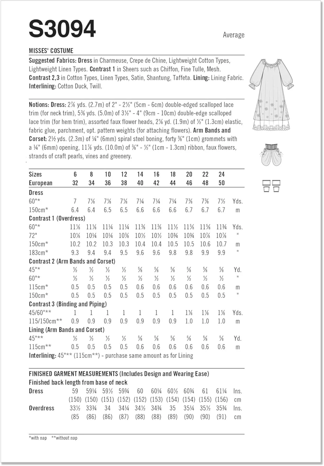 الگوی خیاطی لباس مجلسی فانتزی زنانه Simplicity SS3094U5 اثر رین امری، کد طراحی S3094، سایزهای 16-18-20-22-24