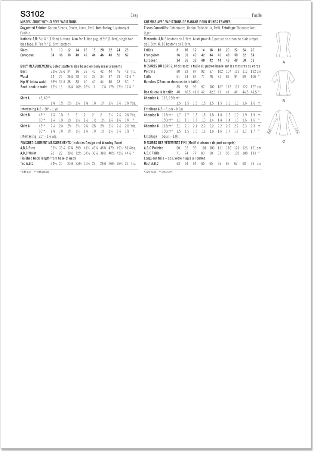 الگوی خیاطی پیراهن دکمه دار جین زنانه Simplicity SS3102Y5، کد طراحی S3102، سایزهای 18-20-22-24-26