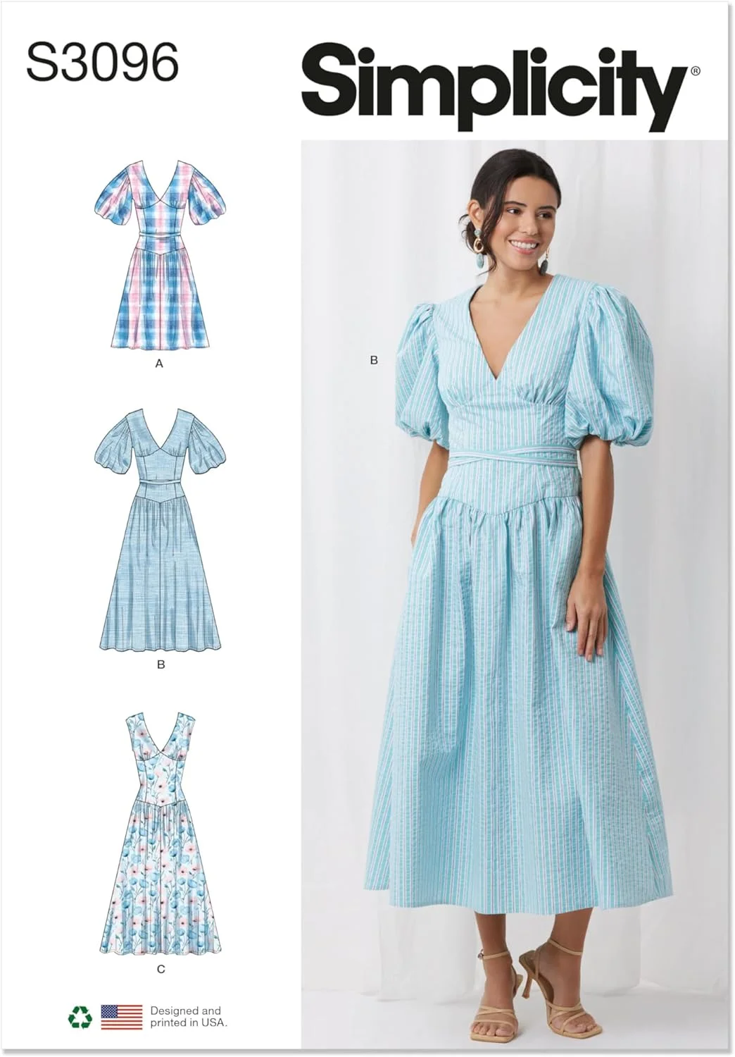 الگوی خیاطی لباس زنانه مدل Fit and Flare سادگی SS3096AA، کد طراحی S3096، سایزهای 10-12-14-16-18