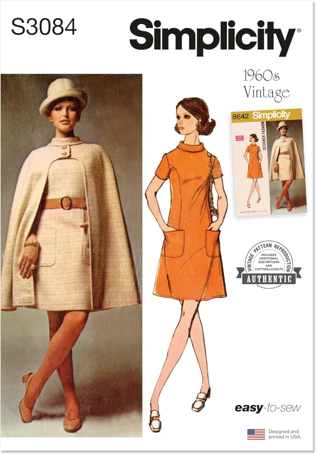 الگوی خیاطی شنل آستردار و لباس آستردار زنانه Simplicity SS3084H5، کد طراحی S3084، سایزهای 6-8-10-12-14