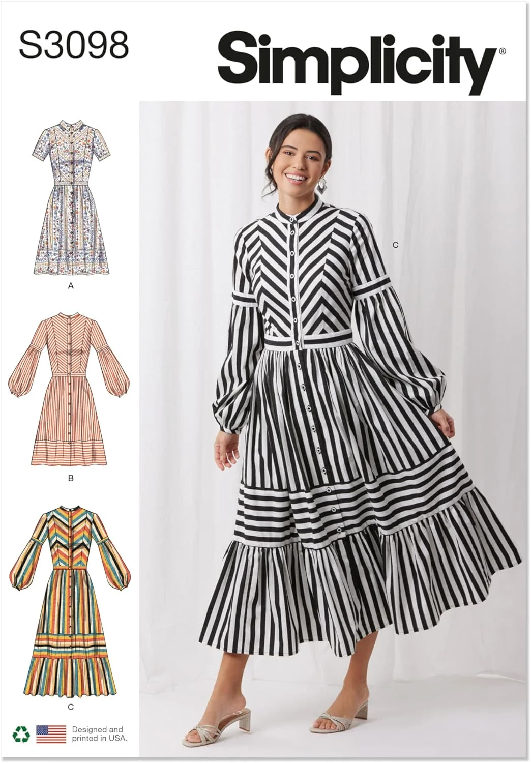 الگوی خیاطی لباس زنانه دکمه دار جلو باز Simplicity SS3098U5، کد طراحی S3098، سایزهای 16-18-20-22-24