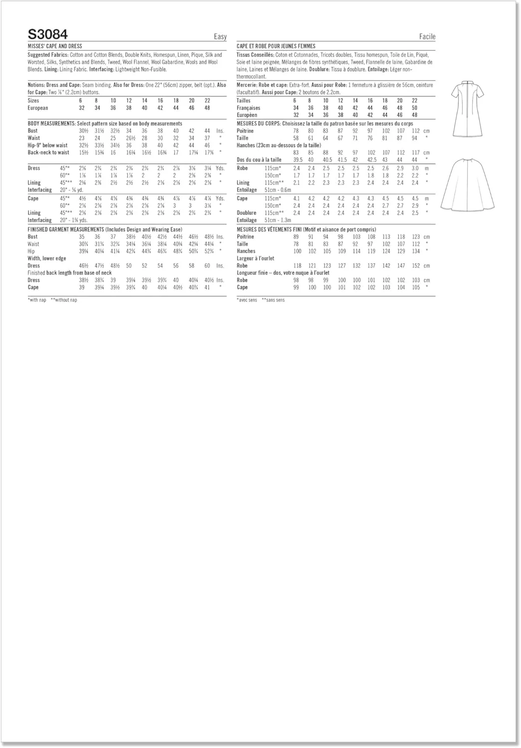 الگوی خیاطی شنل آستردار و لباس آستردار زنانه Simplicity SS3084H5، کد طراحی S3084، سایزهای 6-8-10-12-14 الگوی خیاطی شنل آستردار و لباس آستردار زنانه Simplicity SS3084H5، کد طراحی S3084، سایزهای 6-8-10-12-14