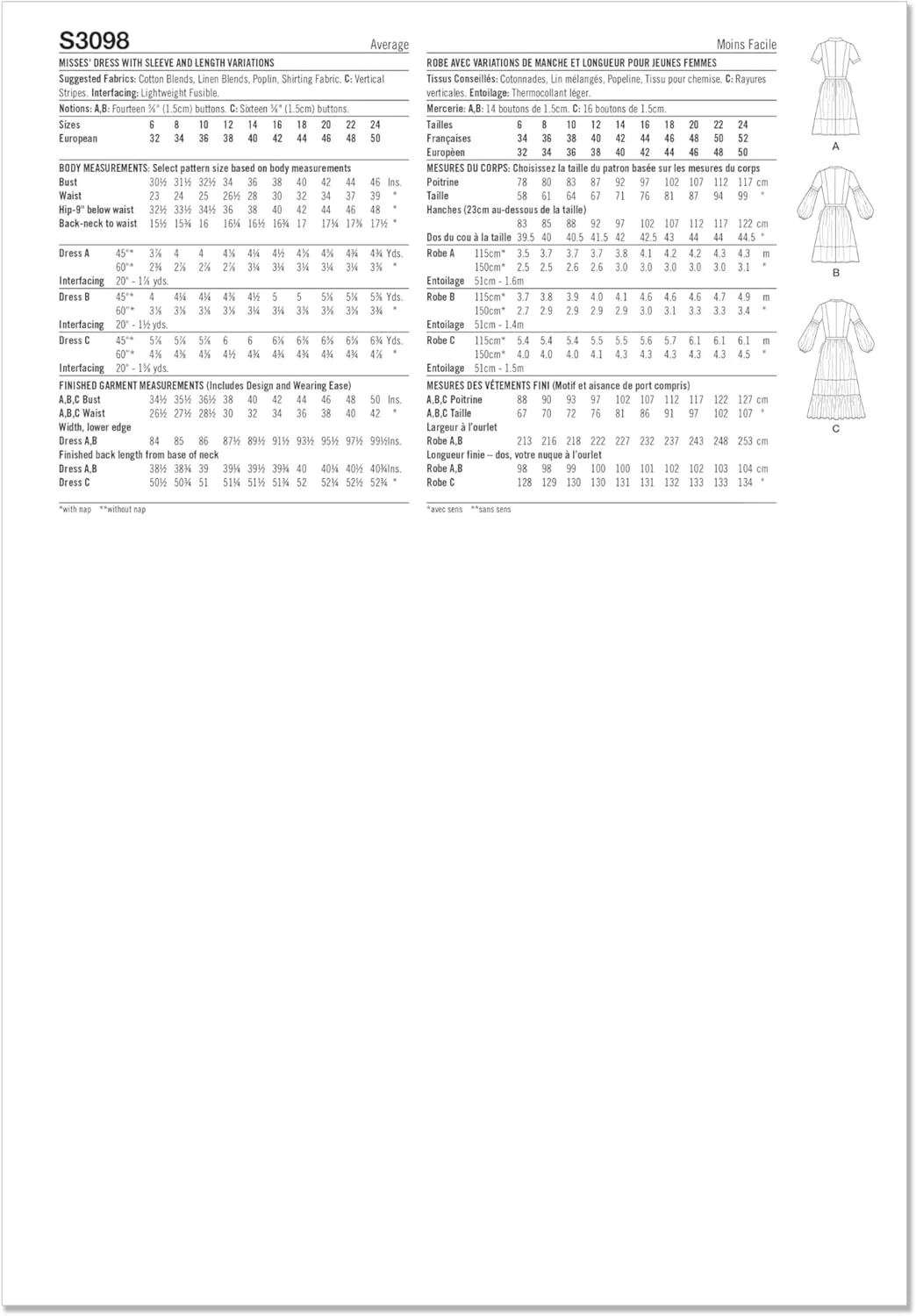 الگوی خیاطی لباس زنانه دکمه دار جلو باز Simplicity SS3098U5، کد طراحی S3098، سایزهای 16-18-20-22-24