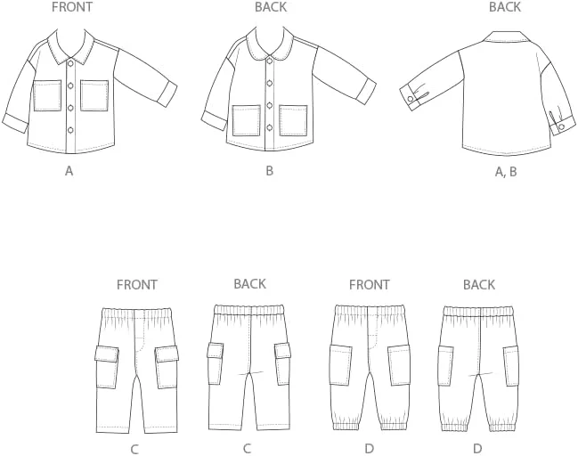 الگوی خیاطی سیمپلیسیتی SS3081A برای ژاکت و شلوار کودکان نوپا A (1/2-1-2-3-4)