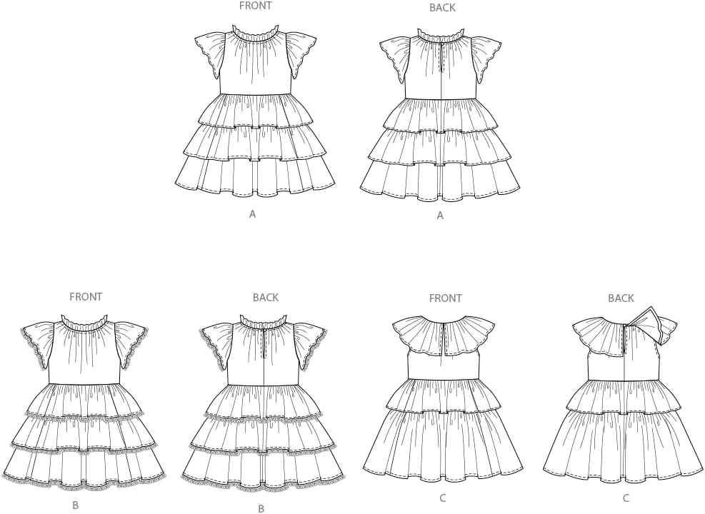 الگوی خیاطی لباس های چین دار بچگانه Simplicity SS3078A، کد طراحی S3078، سایزهای 3-4-5-6-7-8