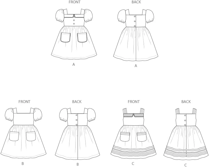 الگوی خیاطی لباس کودکانه سادگی SS3080A، کد طراحی S3080، سایزهای 1/2-1-2-3-4