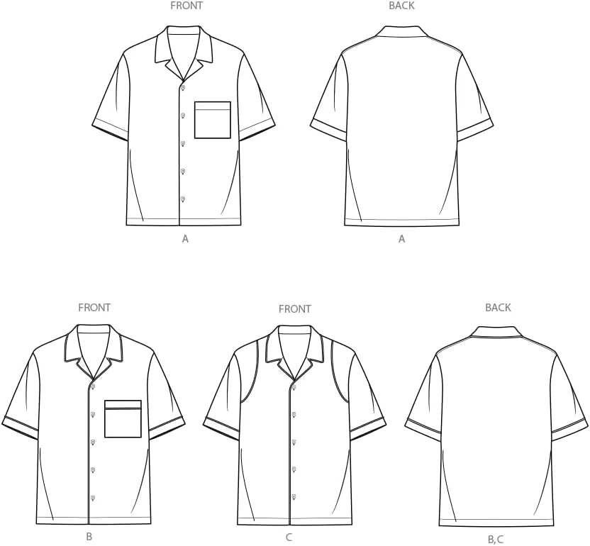 الگوی خیاطی پیراهن مردانه دکمه دار با تن خور راحت Simplicity SS3075A، کد طراحی S3075، سایزهای S-M-L-XL-XXL
