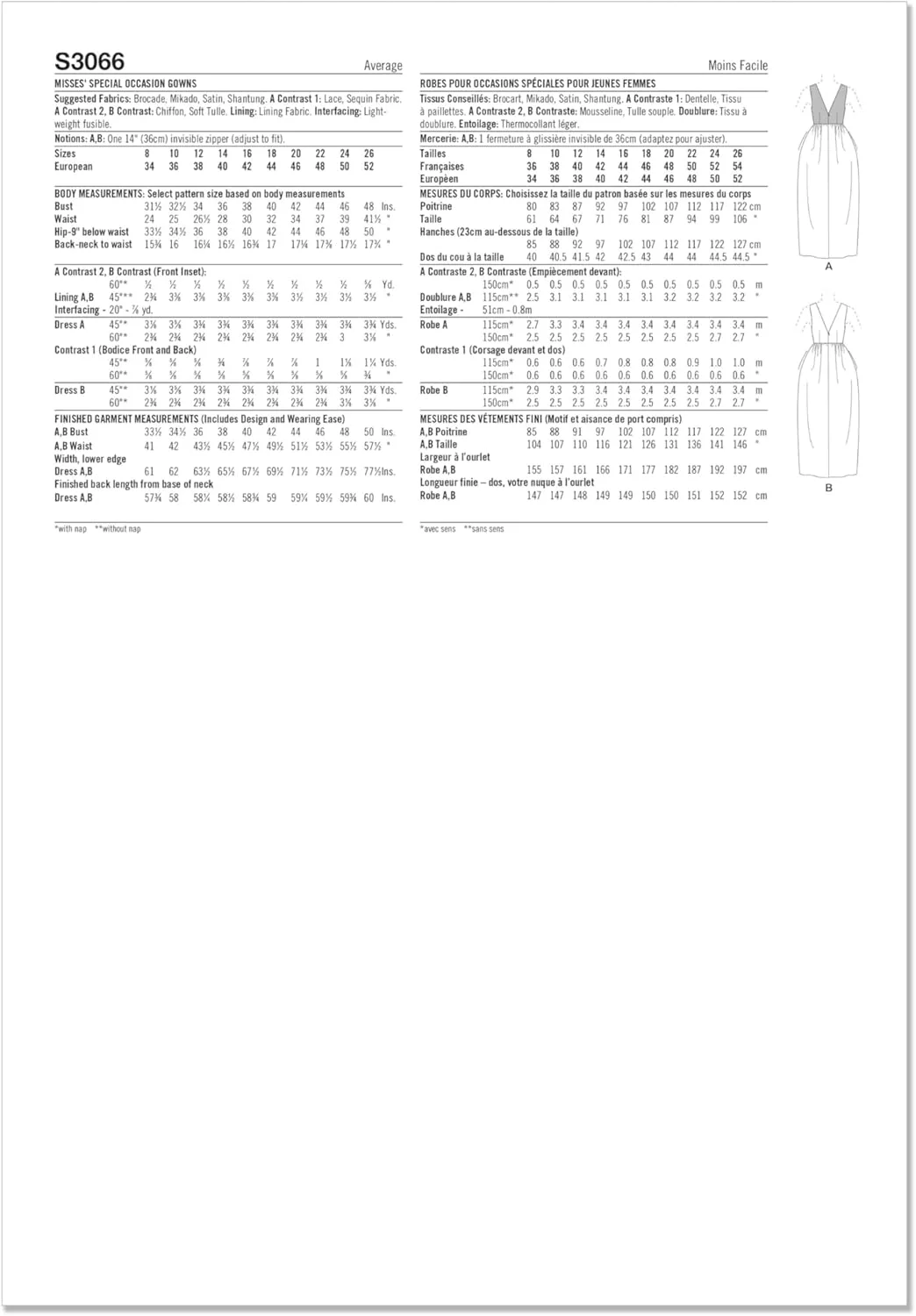 الگوی خیاطی لباس مجلسی زنانه سیمپلیسیتی SS3066Y5، مدل S3066، سایزهای 18-20-22-24-26