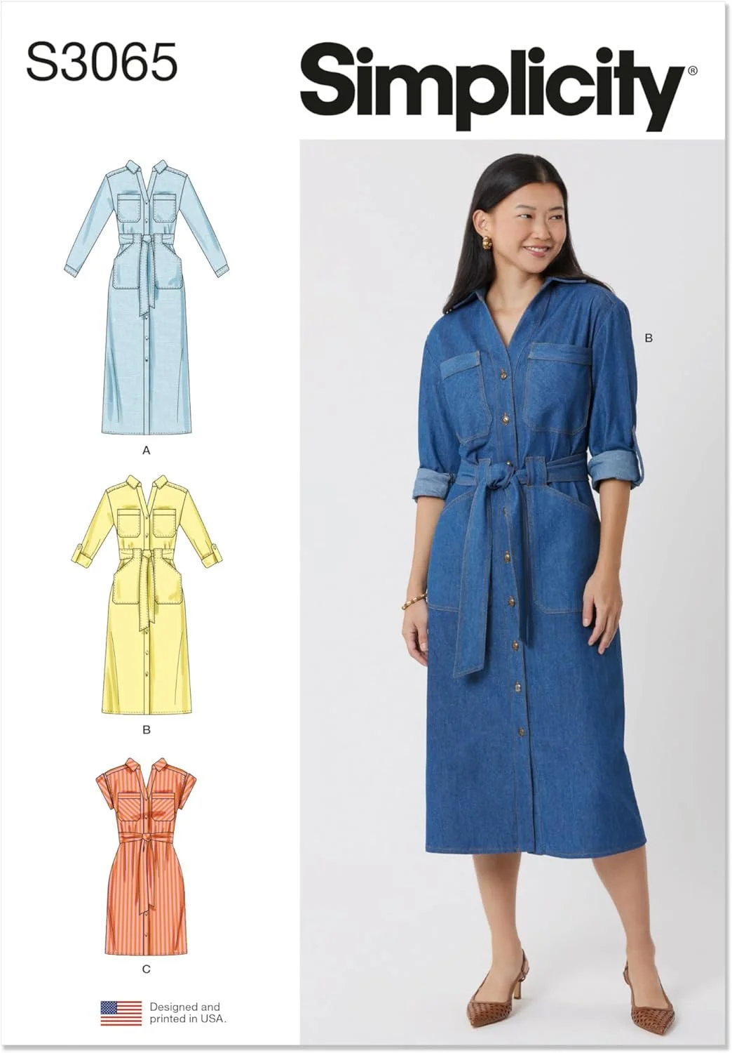 الگوی خیاطی لباس زنانه دکمه دار جلو Simplicity SS3065M1، کد طراحی S3065، سایزهای 10-12-14-16-18