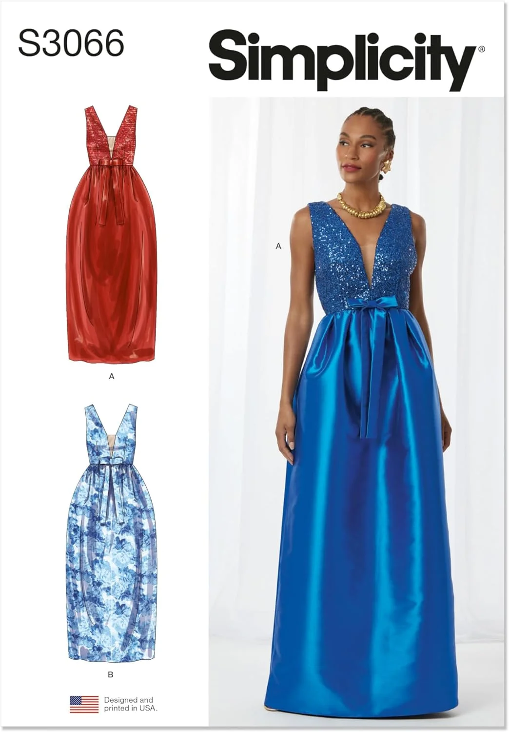 الگوی خیاطی لباس مجلسی زنانه سیمپلیسیتی SS3066K5، مدل S3066، سایزهای 8-10-12-14-16