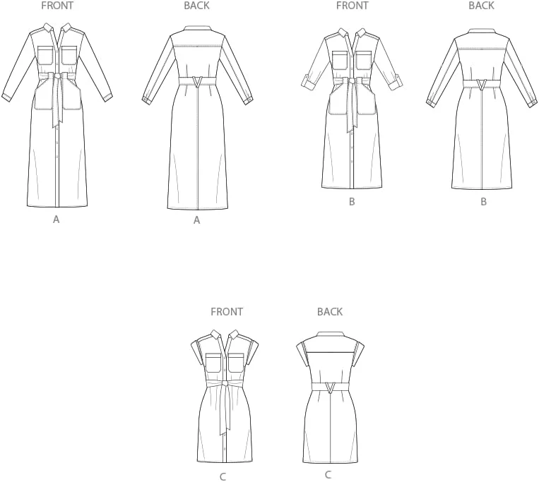 الگوی خیاطی لباس زنانه دکمه دار جلو Simplicity SS3065M1، کد طراحی S3065، سایزهای 10-12-14-16-18
