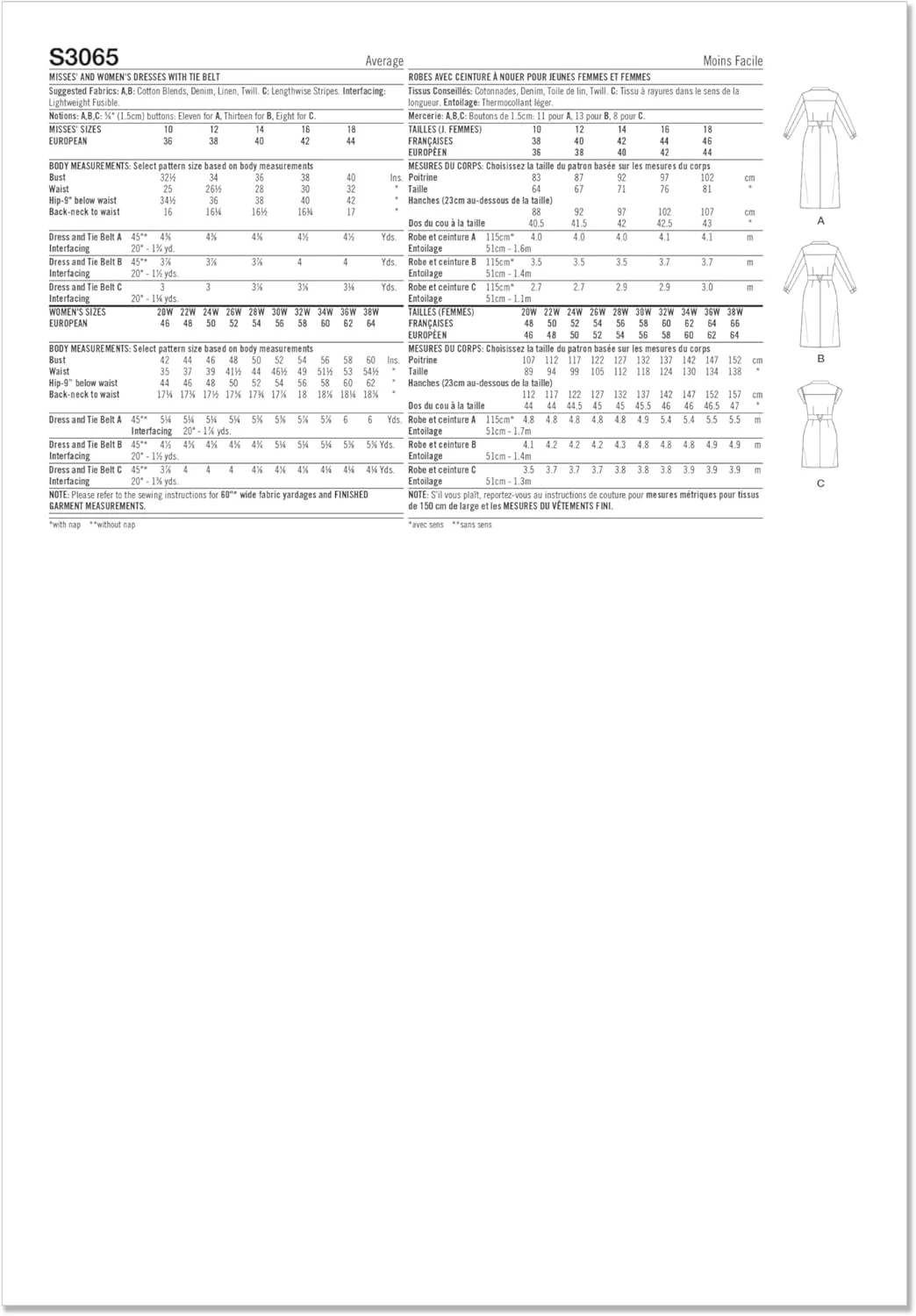 الگوی خیاطی لباس زنانه دکمه دار جلو Simplicity SS3065M1، کد طراحی S3065، سایزهای 10-12-14-16-18