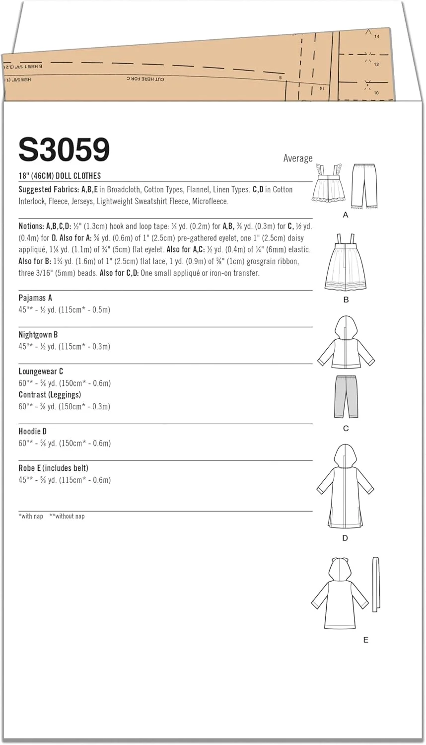 الگوی خیاطی لباس عروسک 18 اینچی Simplicity SS3059OS اثر Elaine Heigl Designs، کد طراحی S3059، تک سایز