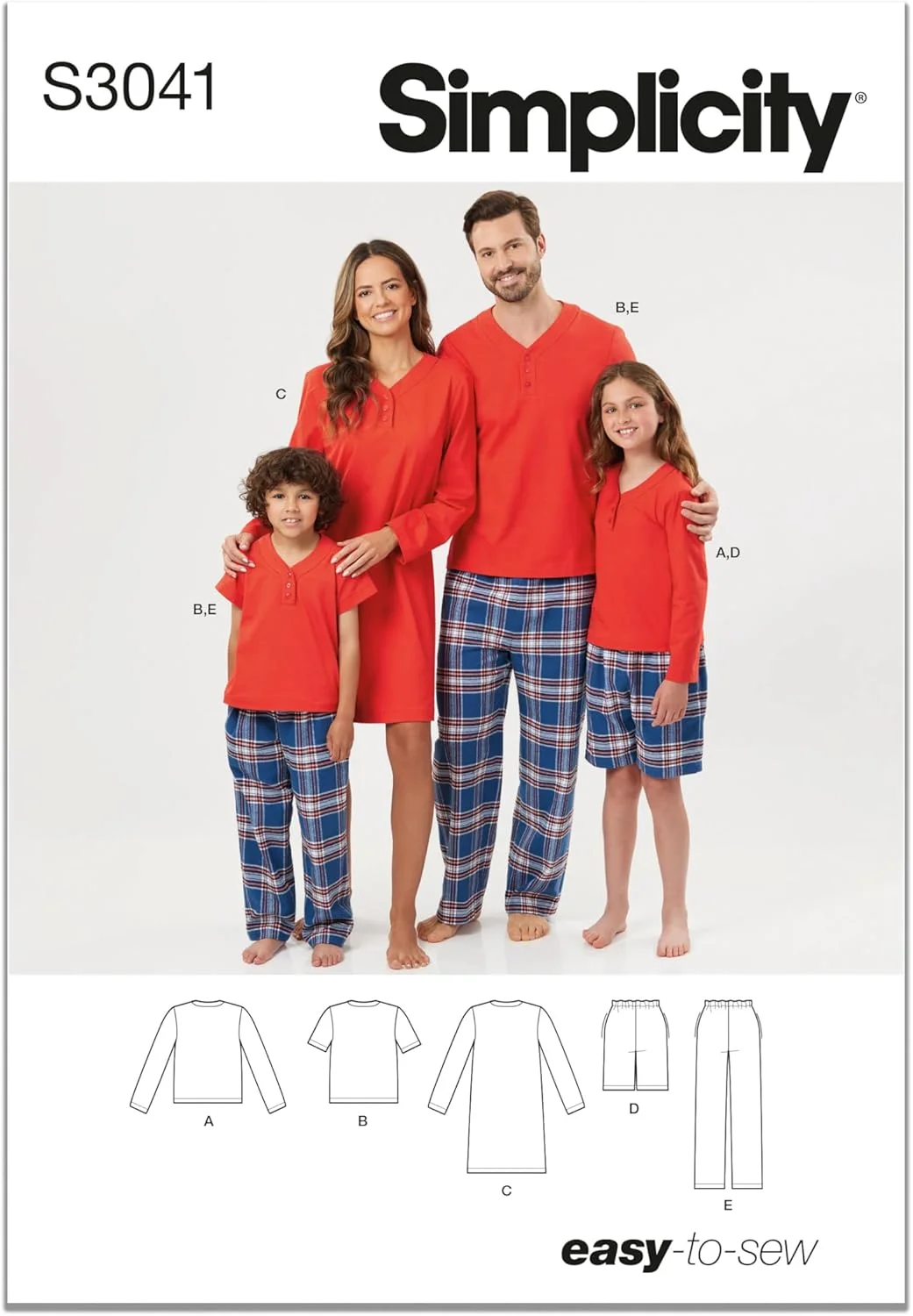 الگوی خیاطی شلوارک راحتی، شلوار و تاپ بافتنی و تونیک بچگانه، نوجوانانه و بزرگسالانه Simplicity SS3041A، کد طراحی S3041، سایز XS - L/XS - XL